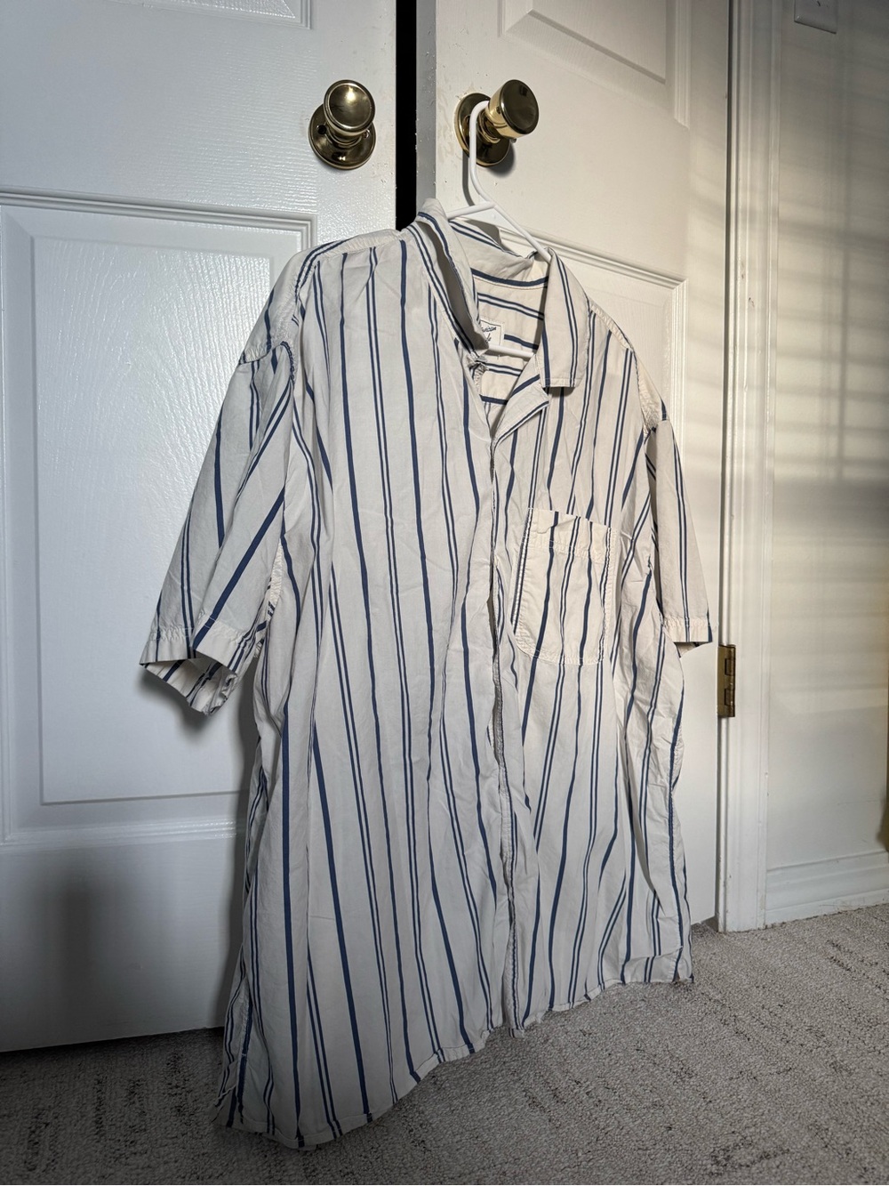 American Eagle Outfitters White Shirt with Blue Vertical Stripes